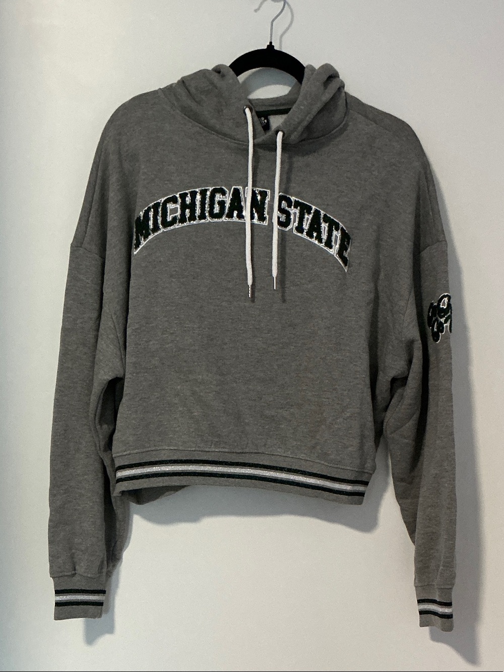 Colosseum Gray Michigan State Cropped Hoodie
